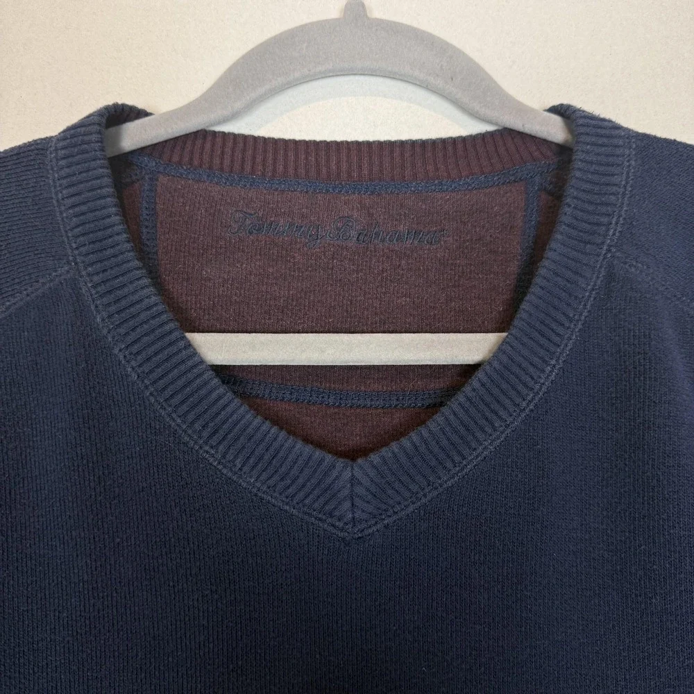 Tommy Bahama Sweater Men L Blue Purple V Neck Knit Pullover Soft Cozy Reversible